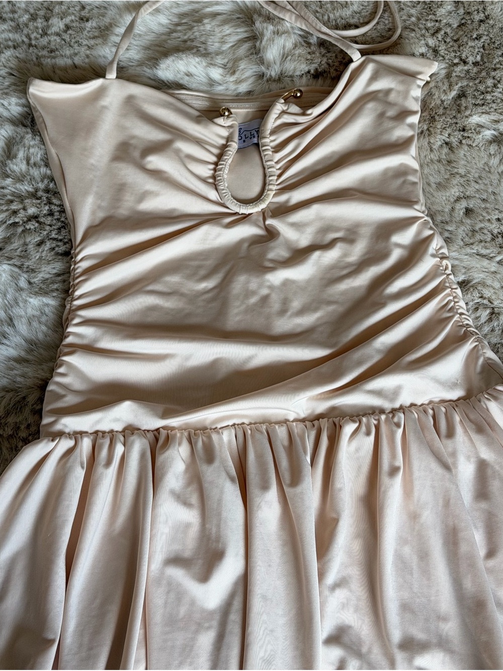 Oh Polly Cream Halter Dress with Gold Accent